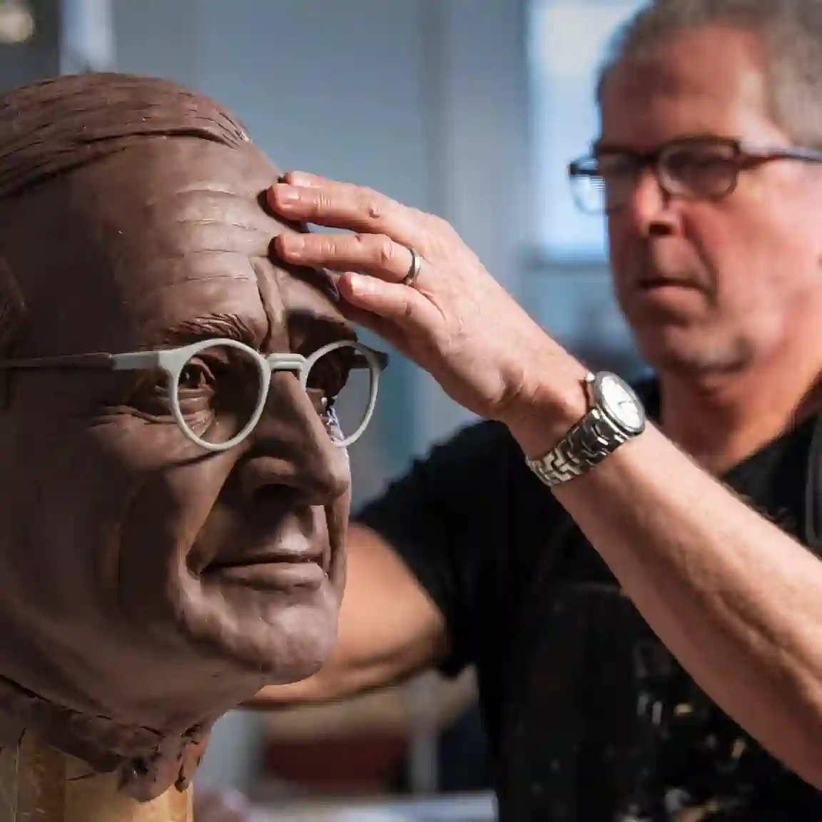 Photo of Tom Corbin from corporate video production shoot documenting the sculpting of the scultpure of Harry Truman for the United States Capitol building rotunda.